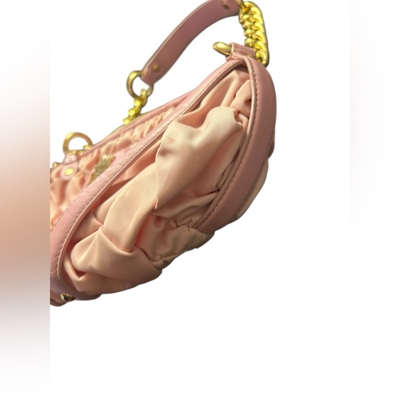 Juicy Couture Pink Ruched Pleated Nylon Gold Chain Handle Vintage Purse Handbag - Picture 5 of 16
